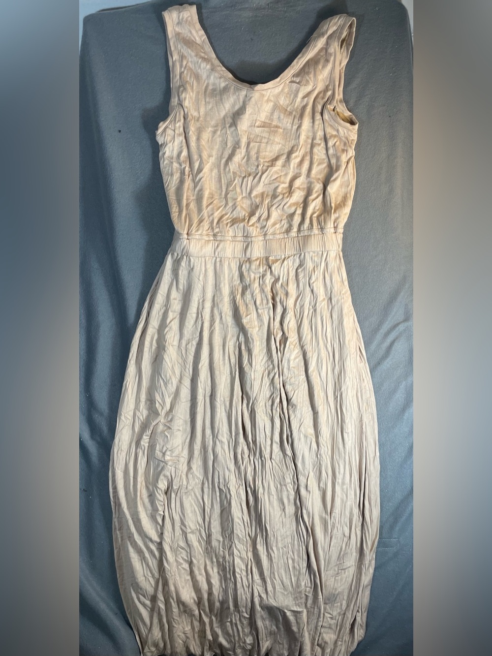 All Row crinkle Sleeveless Cream Midi Dress with Defined Waist